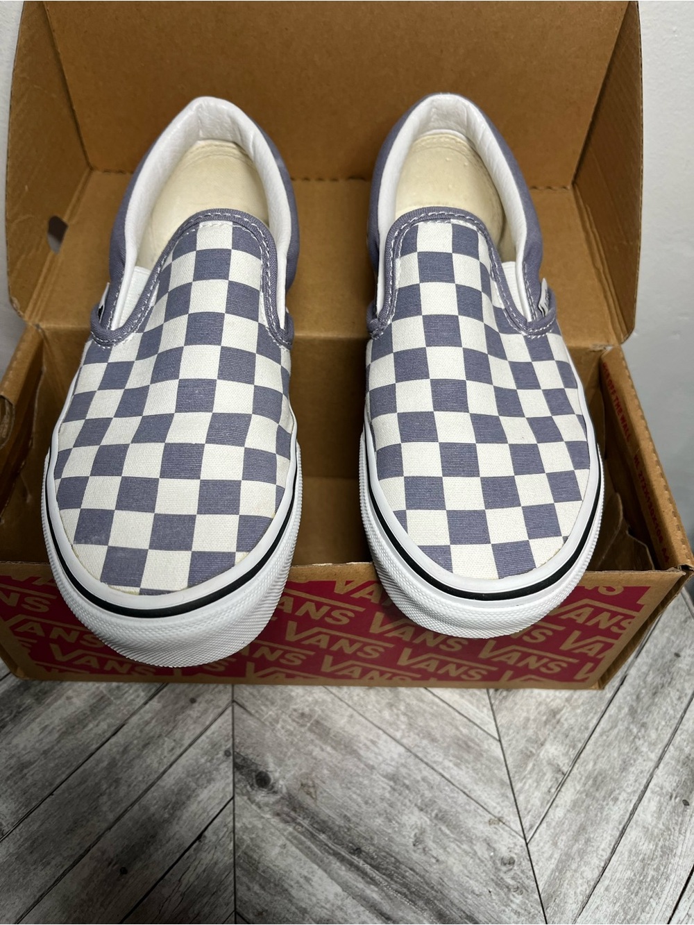 Vans Slip-On Checkerboard Sneakers - Gray and White